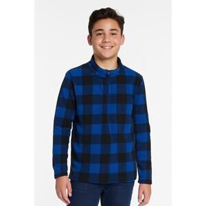 The Children's Place Boys' Blue Buffalo Plaid 1/2 Zip Fleece Pullover Size 16